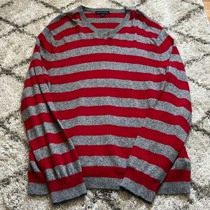Red and grey striped sweater
